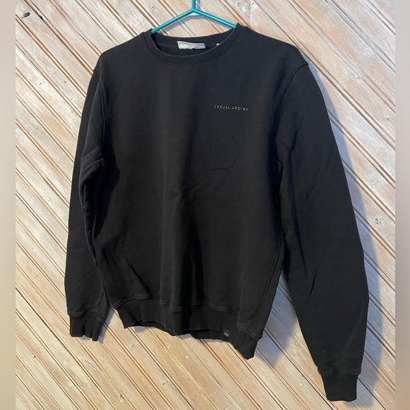 Casual Friday black crewneck pullover sweater 100% cotton soft warm basic plain - Picture 2 of 11